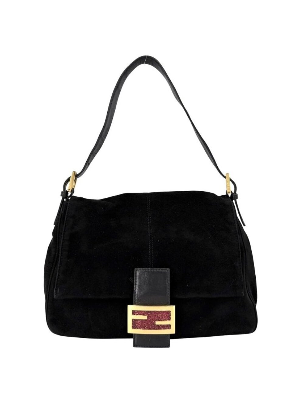 Fendi Shoulder Bag Mamma Bucket Suede Black Gold